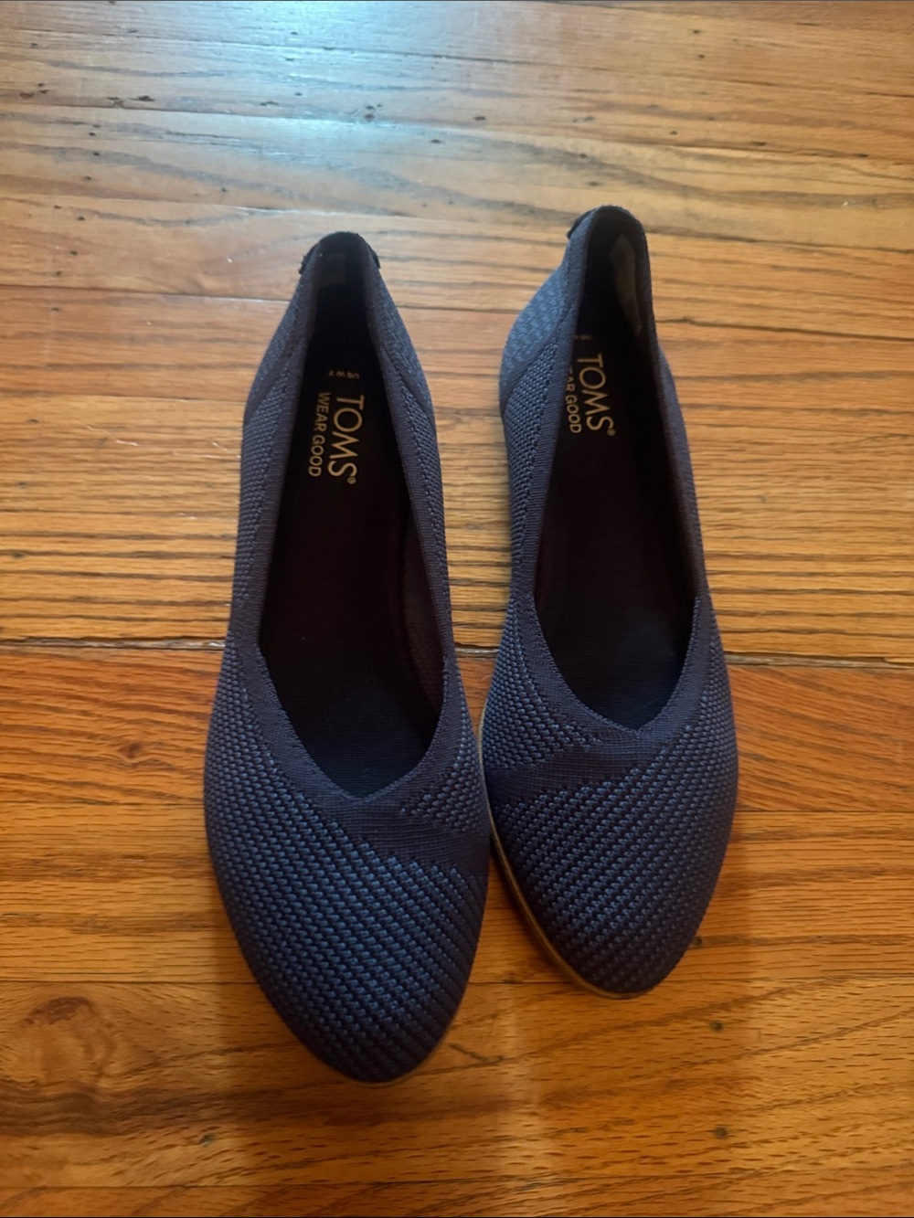 TOMS Navy Knit Pointed Toe Ballet Flats